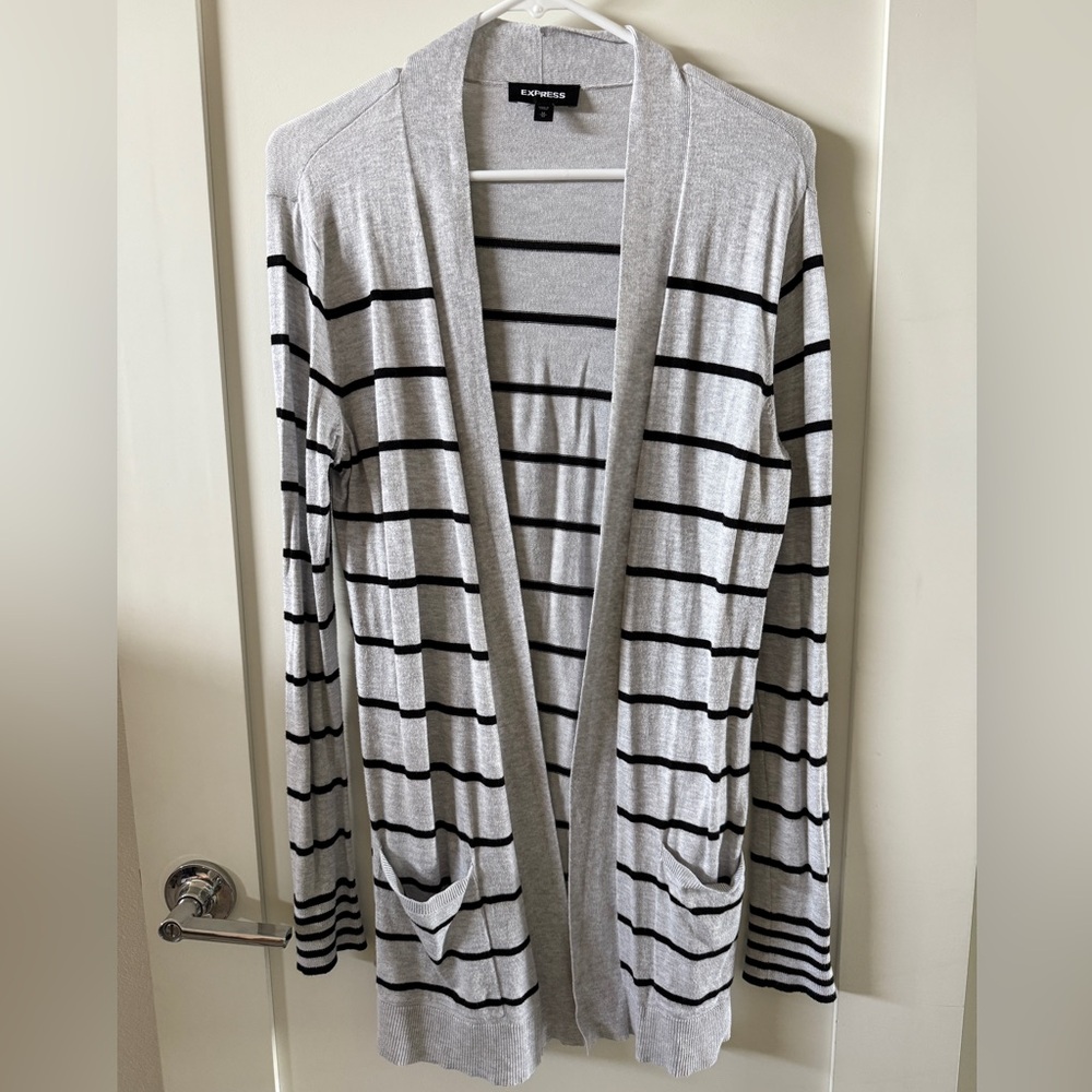 Black and Grey Striped Duster Sweater, Size M by Express